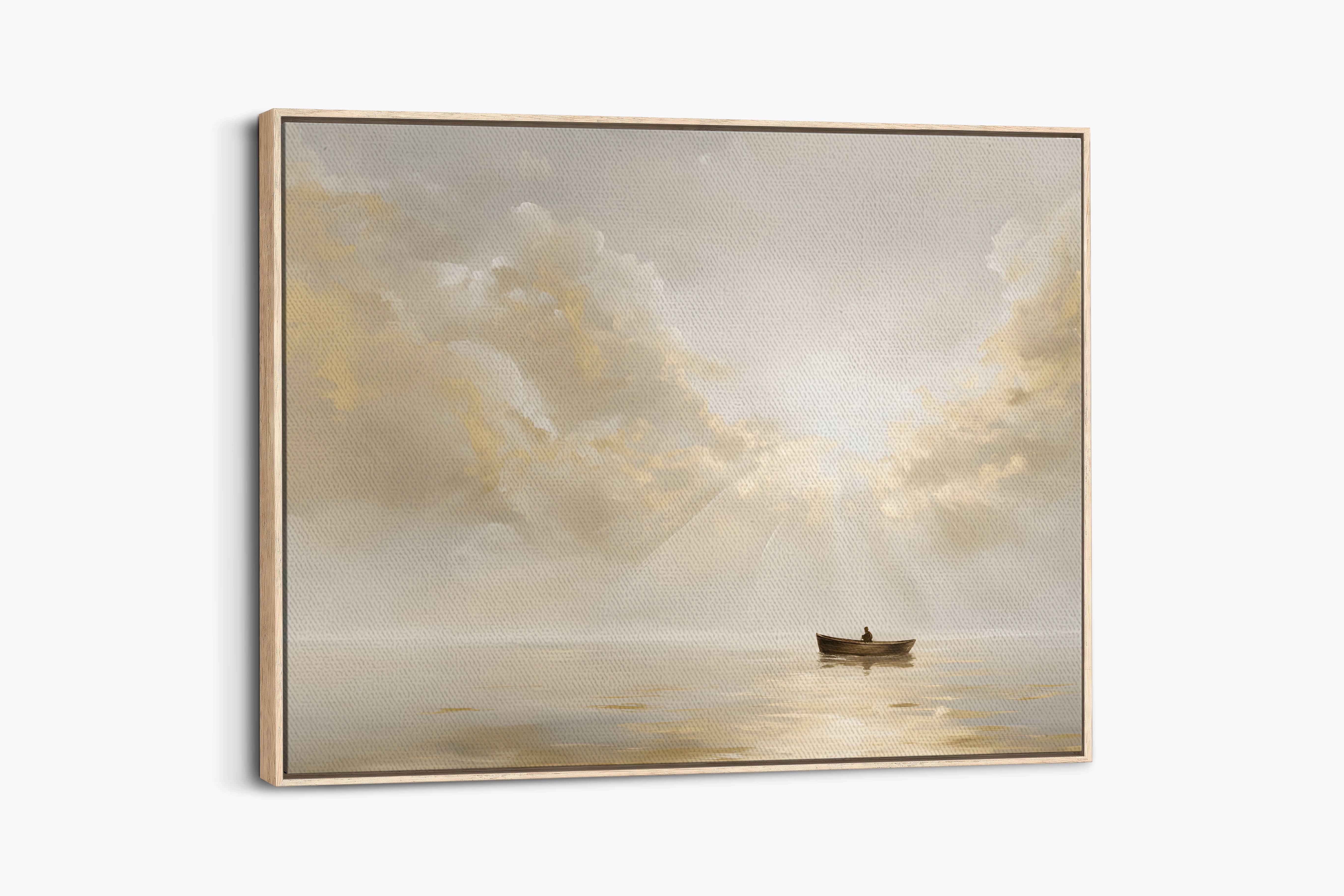 Peaceful Boat Christian Canvas | Minimalist Biblical Wall Art, Neutral Faith Home Decor
